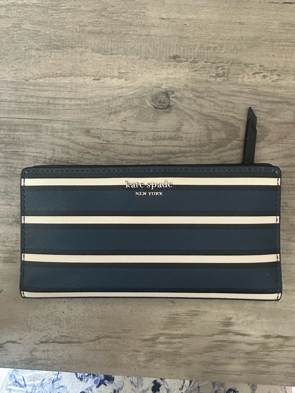 kate spade Striped Navy and Cream Zip Wallet